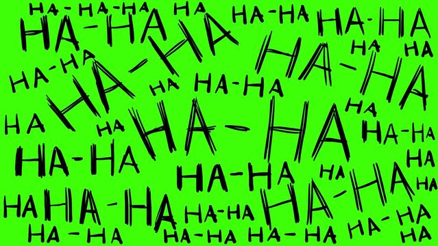 Ha ha on a green background. The villain's laughter to superimpose on the clip. Lettering in the style of a comic book. The Symbol of the Joker. 2D motion video.