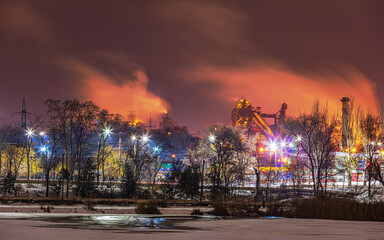 Naklejka premium Metallurgical plant in one of the cities of Eastern Europe. Ukraine