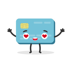 Bank credit card cute character in cartoon style.