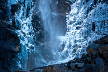 Frozen Rock Formations and Frigid Water on Bridalveil Fall Trail
