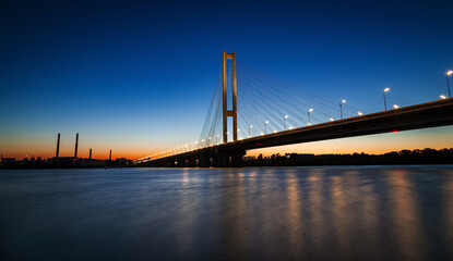 Cable-stayed bridge South in the city of Kyiv. The highest bridge in Ukraine, the height of the...