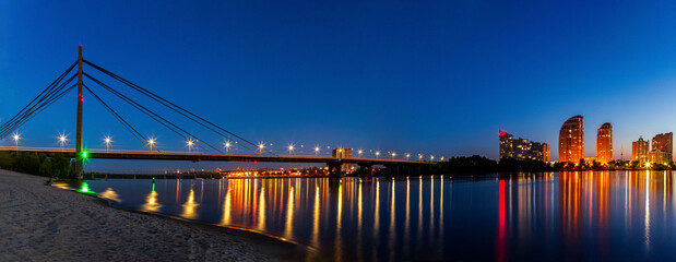Panorama of the North Bridge and the Dnieper River in Kyiv. The old name of the Moscow bridge