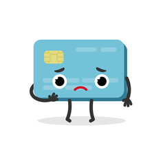 Bank plastic credit card sad character in cartoon style