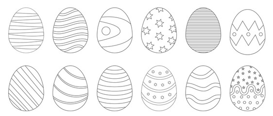 set of easter eggs outline black with pattern