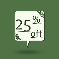 25% off with discount thought cloud design with Green background and cute details vegan eco