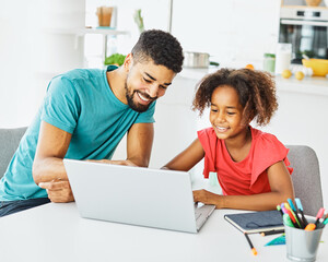 laptop computer education father children daughter girl family childhood home child parent homework task class classroom