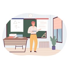 Lecturers teaching in class. Set of school teachers standing