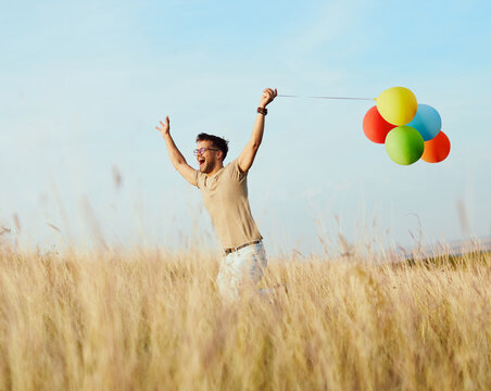 Man Summer Fun Lifestyle Balloon Outdoor Community Field Joy Pride Lgbt Run Cheerfu Playing Happy Freedom