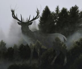 Deer Outline. Silhouette. Background Blend. 