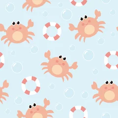 Afwasbaar Fotobehang In de zee Seamless pattern with cute crab. Summer marine texture. Vector illustration.