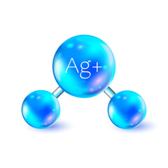 Silver ions antibacterial protection icon. Silver ions acting icon. Antibacterial properties of Ag+ molecules. Argentum destroys bacteria shell isolated vector emblem