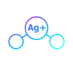 Silver ions antibacterial protection icon. Silver ions acting icon. Antibacterial properties of Ag+ molecules. Argentum destroys bacteria shell isolated vector emblem for cosmetics