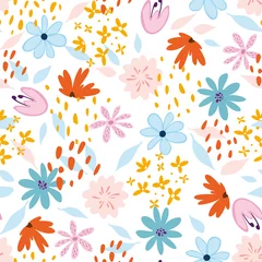 Foto op Plexiglas anti-reflex Vector kinderachtig naadloze bloemmotief met fairy bloemen. Doodle kleurrijke schattige bloem achtergrond voor design en mode prints, verpakking, kaarten of stof. © Anna Kubczak