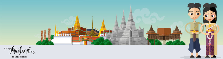 Thailand travel concept The Most Beautiful Places To Visit In Thailand in flat style.