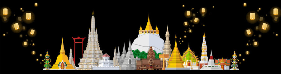 Thailand travel concept The Most Beautiful Places To Visit In Thailand in flat style. - obrazy, fototapety, plakaty