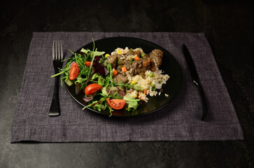 sous vide rice and meat with vegetables