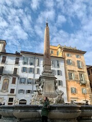Fototapeta na wymiar Photos of Piazza Navona in Rome and Bernini's fountain on a rainy day