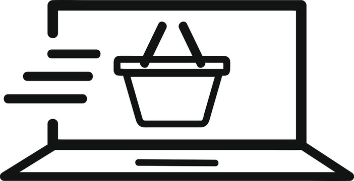 Vector icon of online shopping, fast order and delivery; The illustration of notebook and hadle basket for buying