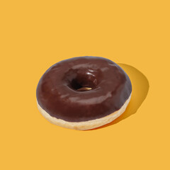 Chocolate donut on yellow background