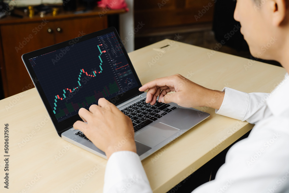 Poster stock market data chart analysis by ingenious computer software . investment application display sto