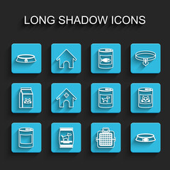 Set line Canned food, Bag of for dog, Pet bowl, carry case, Veterinary medicine hospital, cat and icon. Vector