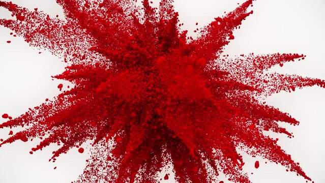 Red powder explosion in slow motion