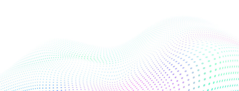Abstract halftone background with curved surface made of small dots, colored on white
