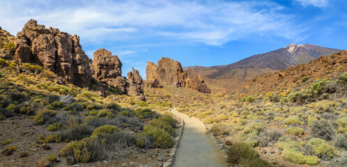 View of El Tiede in the distance along the path of Roques de Garcia Loop Trail