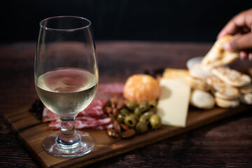 glass of wine and cheese