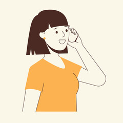The girl is talking on the phone and smiling. Minimalist flat vector illustration.