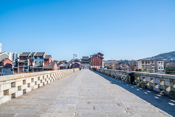 Fototapeta na wymiar Slate pavement at the Lujiang Bridge in Liling, Hunan Province, China
