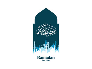 Arabic Islamic  arch window doors and mosque silhouette symbol isolated and arabic calligraphy split of ramadan kareem