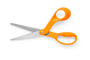 Orange Handheld Scissors Open Isolated on White Background