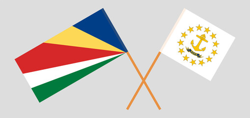 Crossed flags of Seychelles and the State of Rhode Island. Official colors. Correct proportion