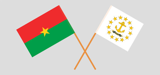 Crossed flags of Burkina Faso and the State of Rhode Island. Official colors. Correct proportion
