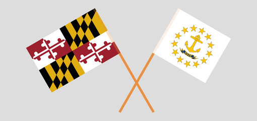 Crossed flags of the State of Maryland and the State of Rhode Island. Official colors. Correct proportion