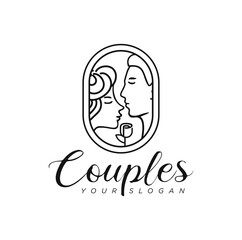 Minimalist people Couple logo line 2 faces Man and woman Love vector illustration Symbol of love 