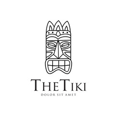 Vintage hawaiian tribal angry tiki mask logo design Vector illustration silhouette