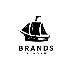 Ancient Pirate Sailboat logo design vintage black silhouette