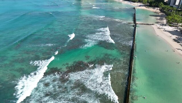 Aerial view of Waikiki Beach in Hawaii and Diamond Head in the Backrgound