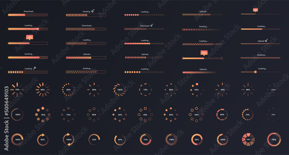 Fototapete loading big set. collection of stripes and rotating elements. digital world and modern technologies,