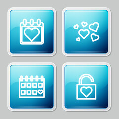 Set line Calendar with heart, Heart, and Lock and icon. Vector