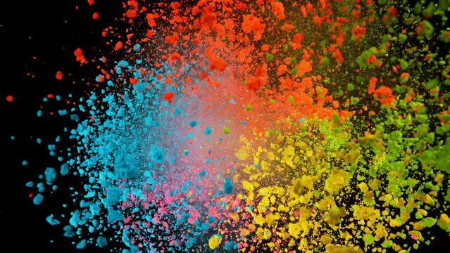 Super Slow Motion Shot of Rotating Color Powder Expolosion Isolated on Black Background at 1000fps.