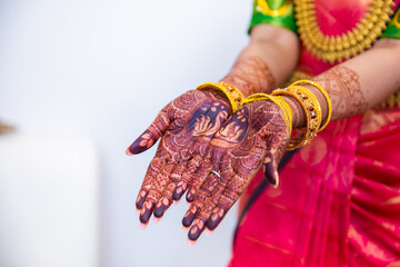 South Indian Tamil bride's wedding henna mehendi mehndi hands close up