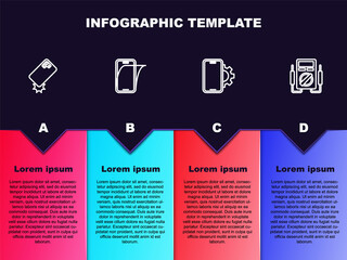 Set line Shockproof phone, Glass screen protector, Phone repair service and Multimeter. Business infographic template. Vector