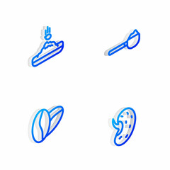 Set Isometric line Measuring cup with flour, Seed, Coffee beans and icon. Vector