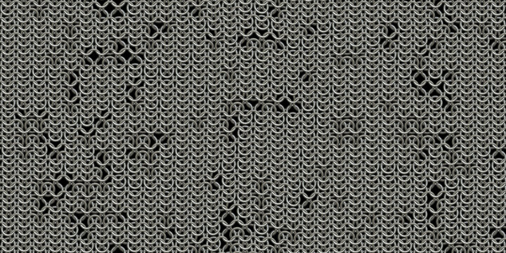 Seamless Chain Mail background surface pattern. Tileable steel gray and black medieval military hauberk metal rings chainmail armor repeat texture. A high resolution backdrop 3D rendering.