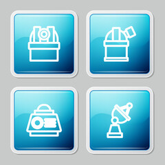 Set line Astronomical observatory, , Space capsule and Satellite dish icon. Vector