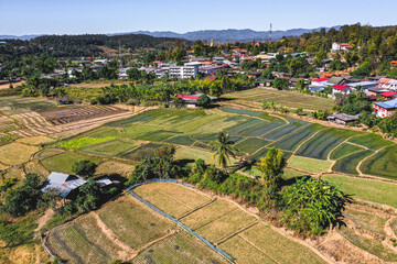 Fototapeta na wymiar Aerial view of Mae La Noi rice terraces in Mae Hong Son, Thailand