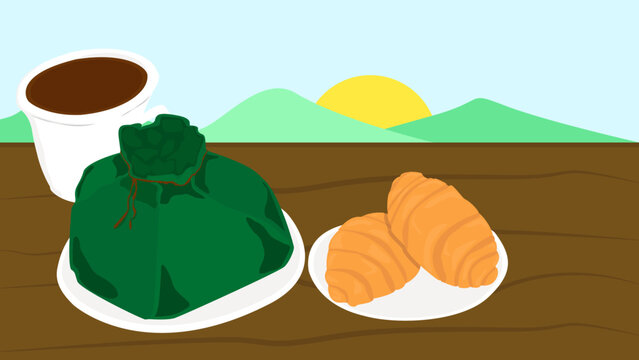 delicioso y tradicional desayuno colombiano, en una ma&ntilde;ana soleada en el campo rodeado de unas maravillosas monta&ntilde;as